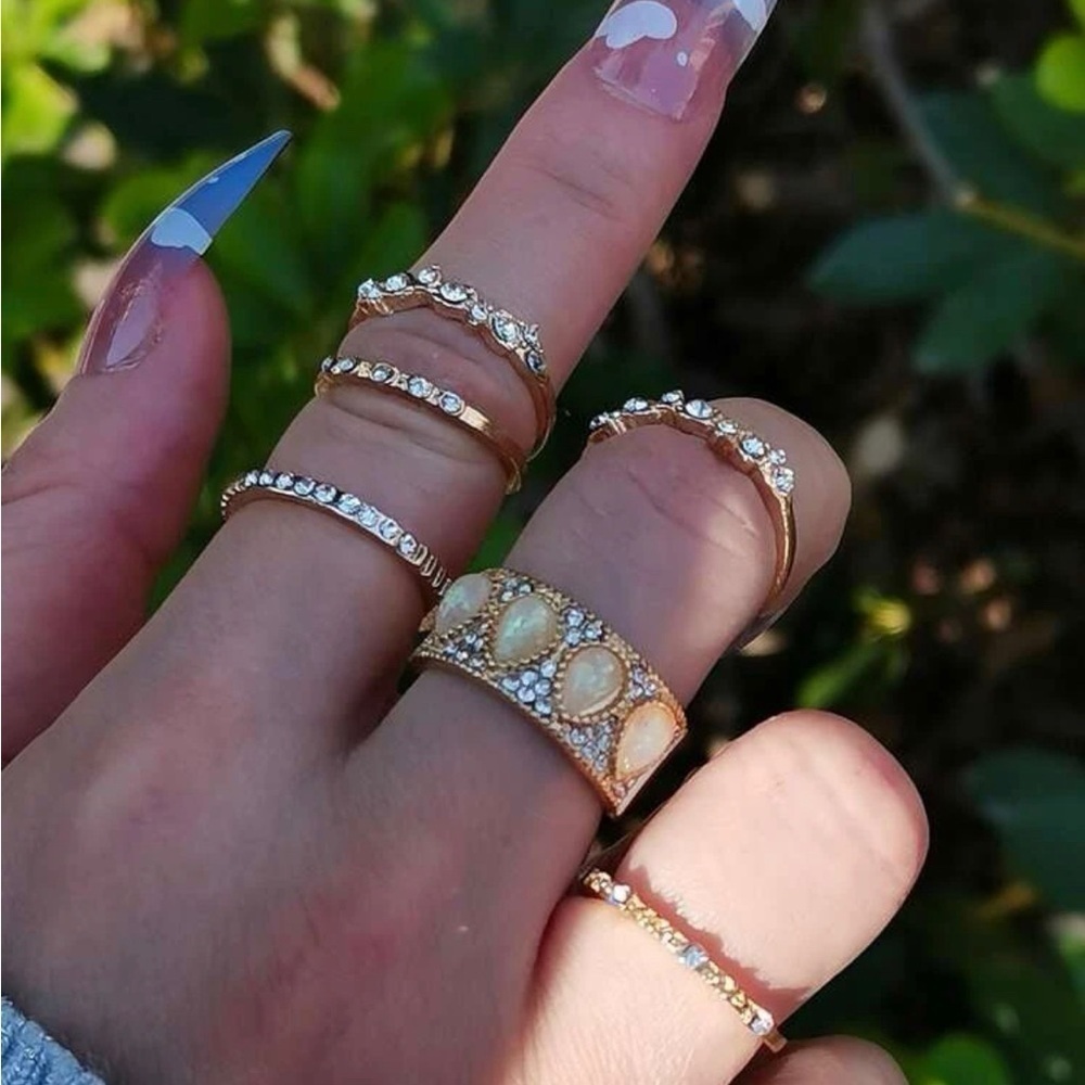 Gold 3/$30 6pc Rhinestone Ring Set - Picture 1 of 2